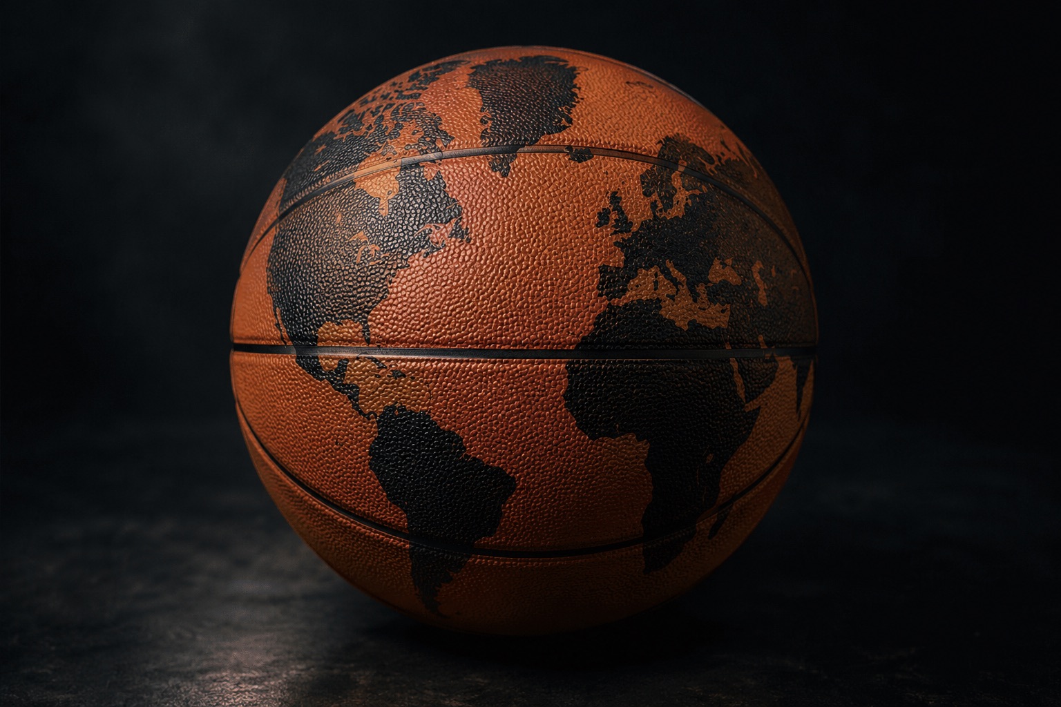 Basketball with a world map texture, representing global representation